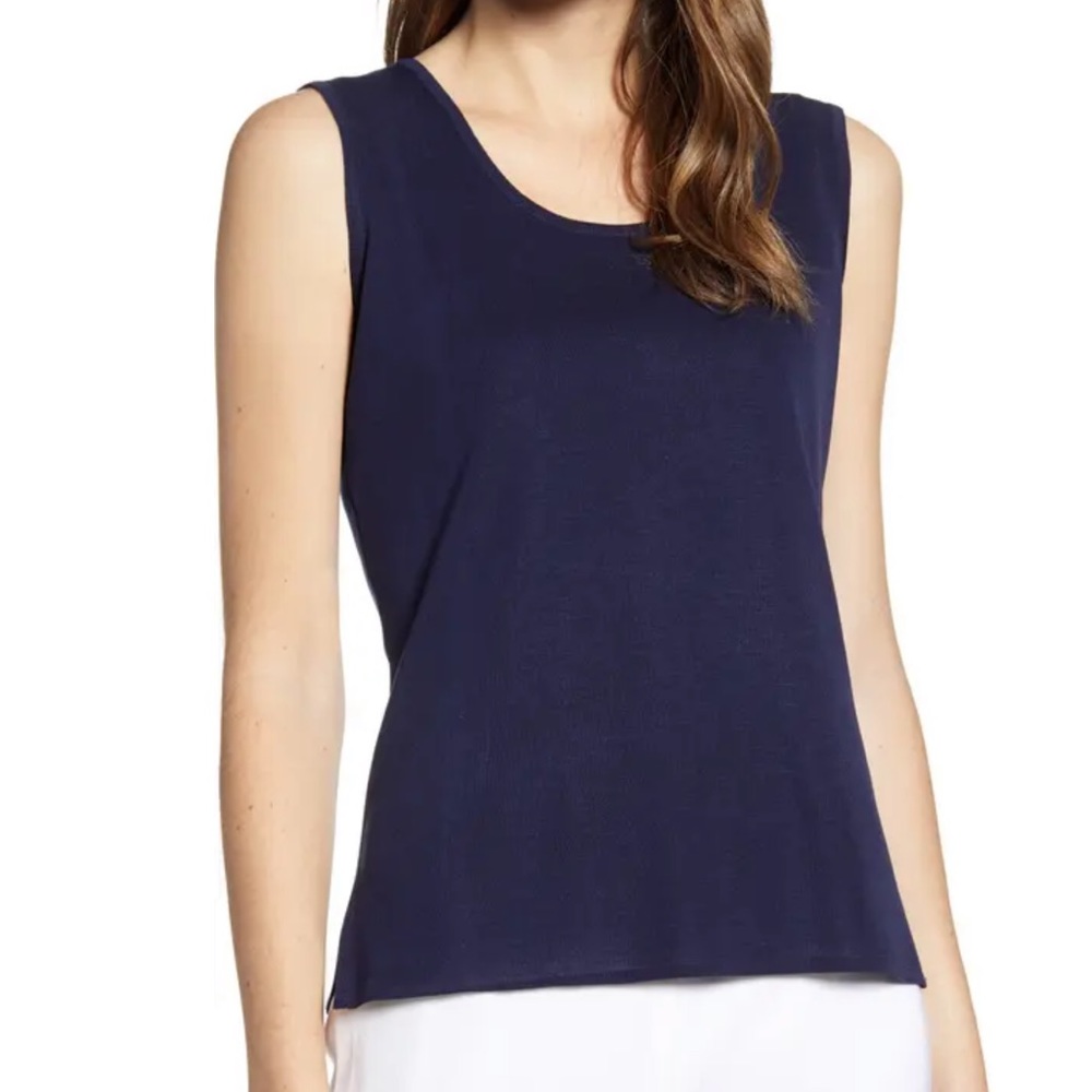 Ming Wang Navy Knit Scoop Neck Tank Top EUC Small